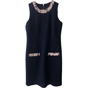 Karl Lagerfied Women’s Sheath Dress 4 Navy Zipper Sleeveless Lined Lace Career